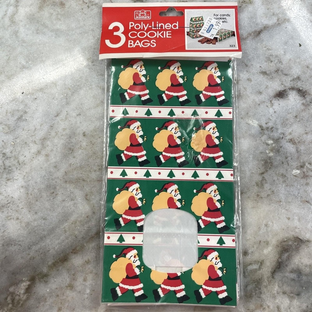 Vtg 1989 Christmas Jeanmarie 3 Poly-Lined Cookie Treat Candy Bakery Gift Bags